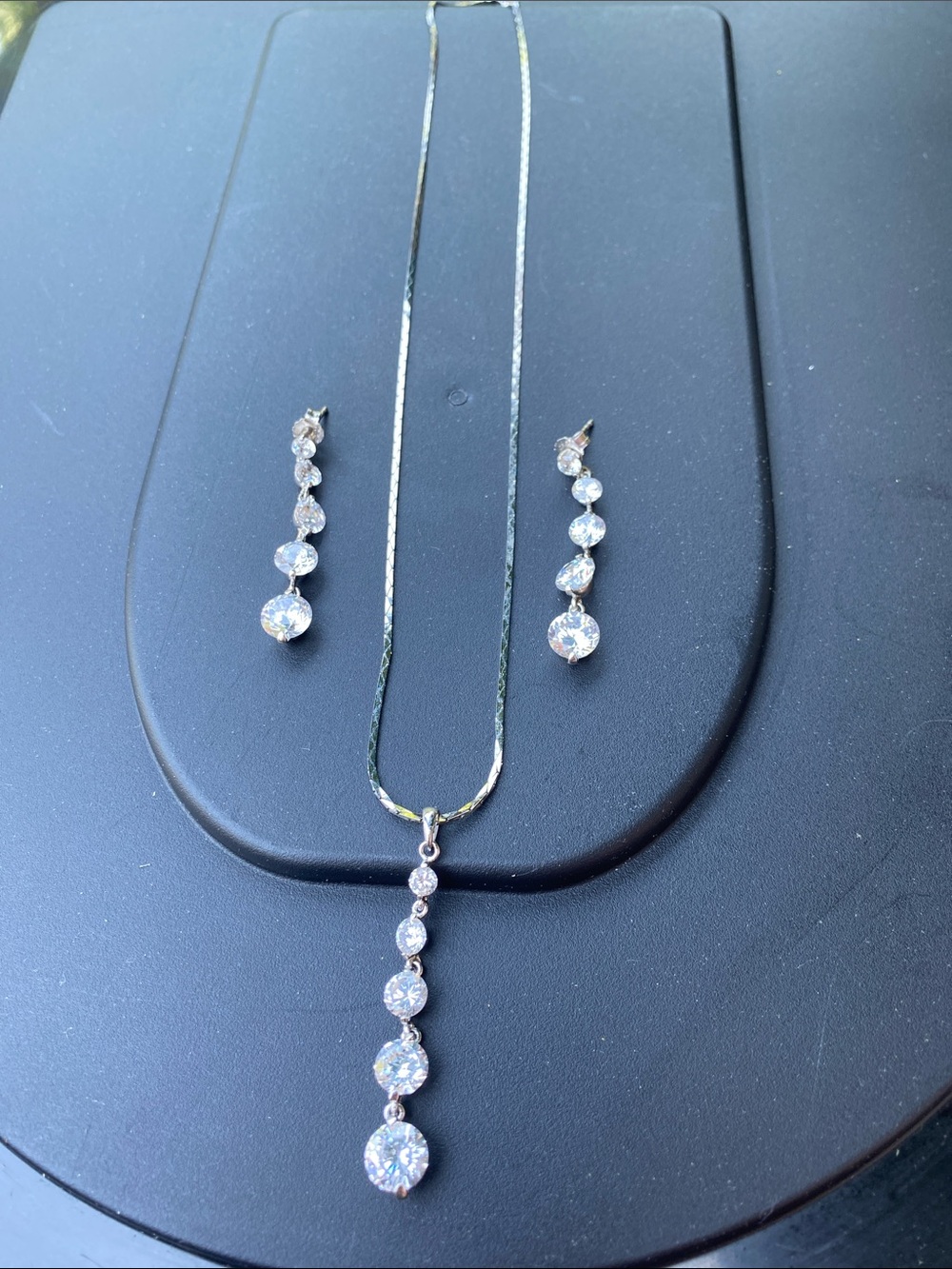 Silver Crystal Drop Necklace and Earrings Set - White